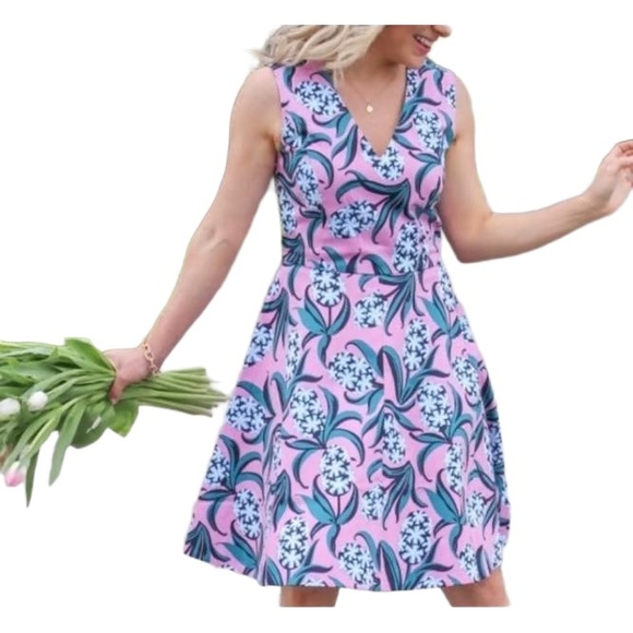 Draper James Women's Pink Floral Fit-and-Flare Hyacinth Love Circle Dress Size 6 - Picture 1 of 10